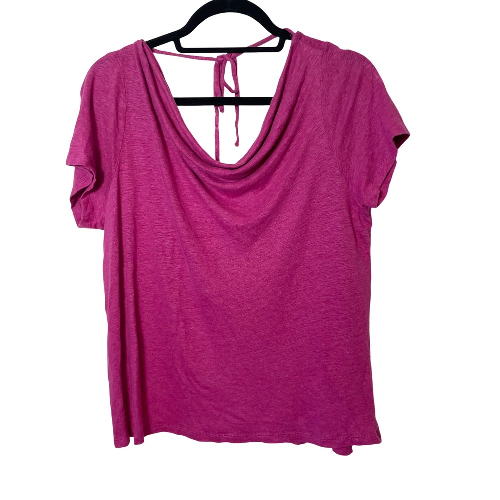 Maeve Anthropologie Horizon Linen Blouse Top Pink L Womens Tie V Back Casual